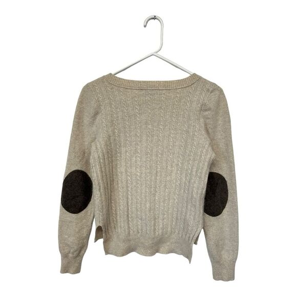 AQUA Cashmere | Sleeve Elbow Patch Cashmere Sweater Wheat Ivory L - Picture 3 of 6